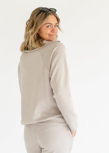 Quarter Zip Soft Modal Lounge Pullover Sweatshirt FF Tops