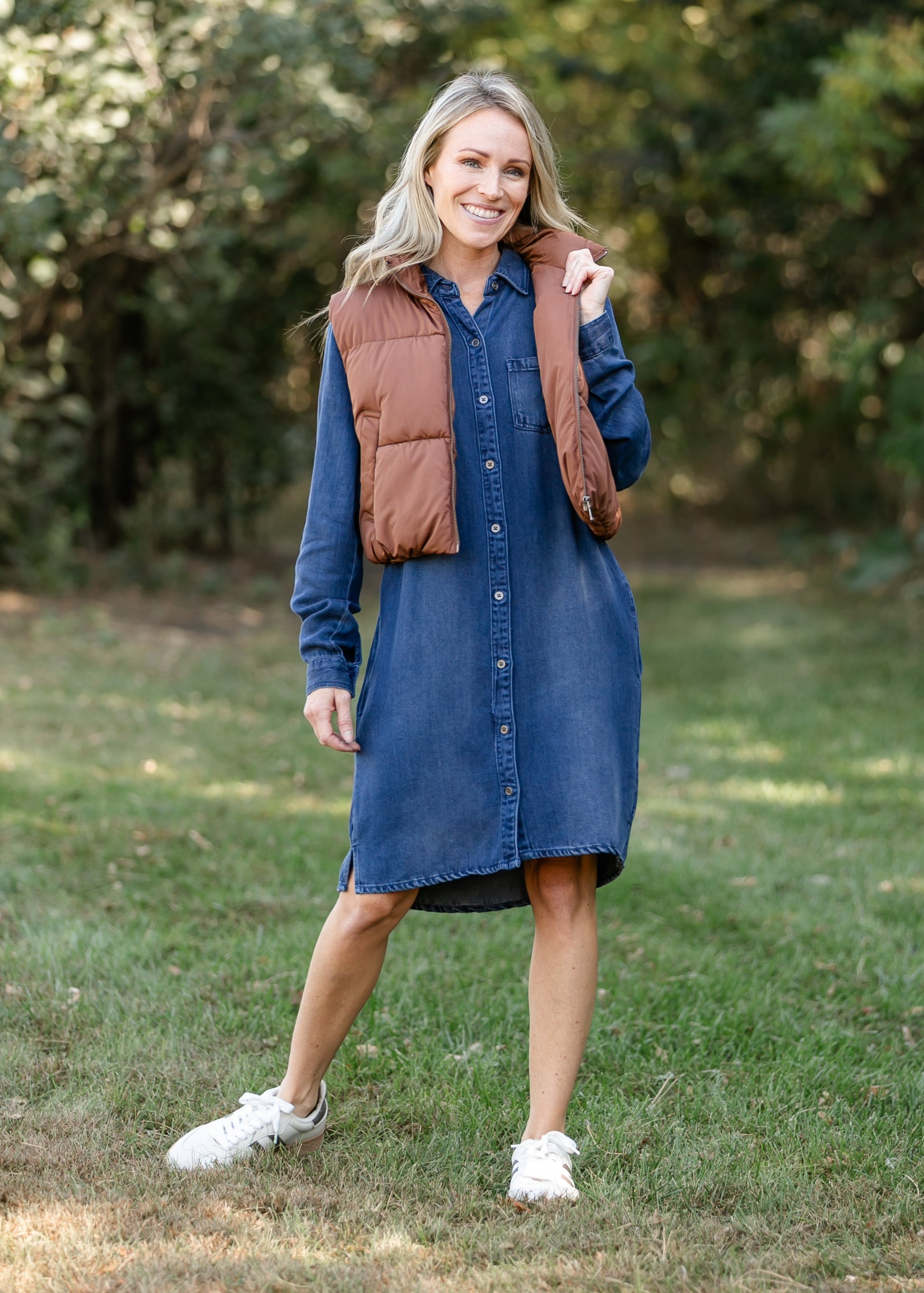 Ramona Denim Long Sleeve Midi Dress FF Dresses