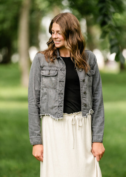 Rebel Gray Frayed Denim Jacket - FINAL SALE FF Tops