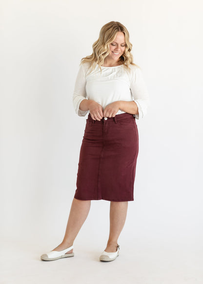 Remi Burgundy Denim Midi Skirt IC Skirts