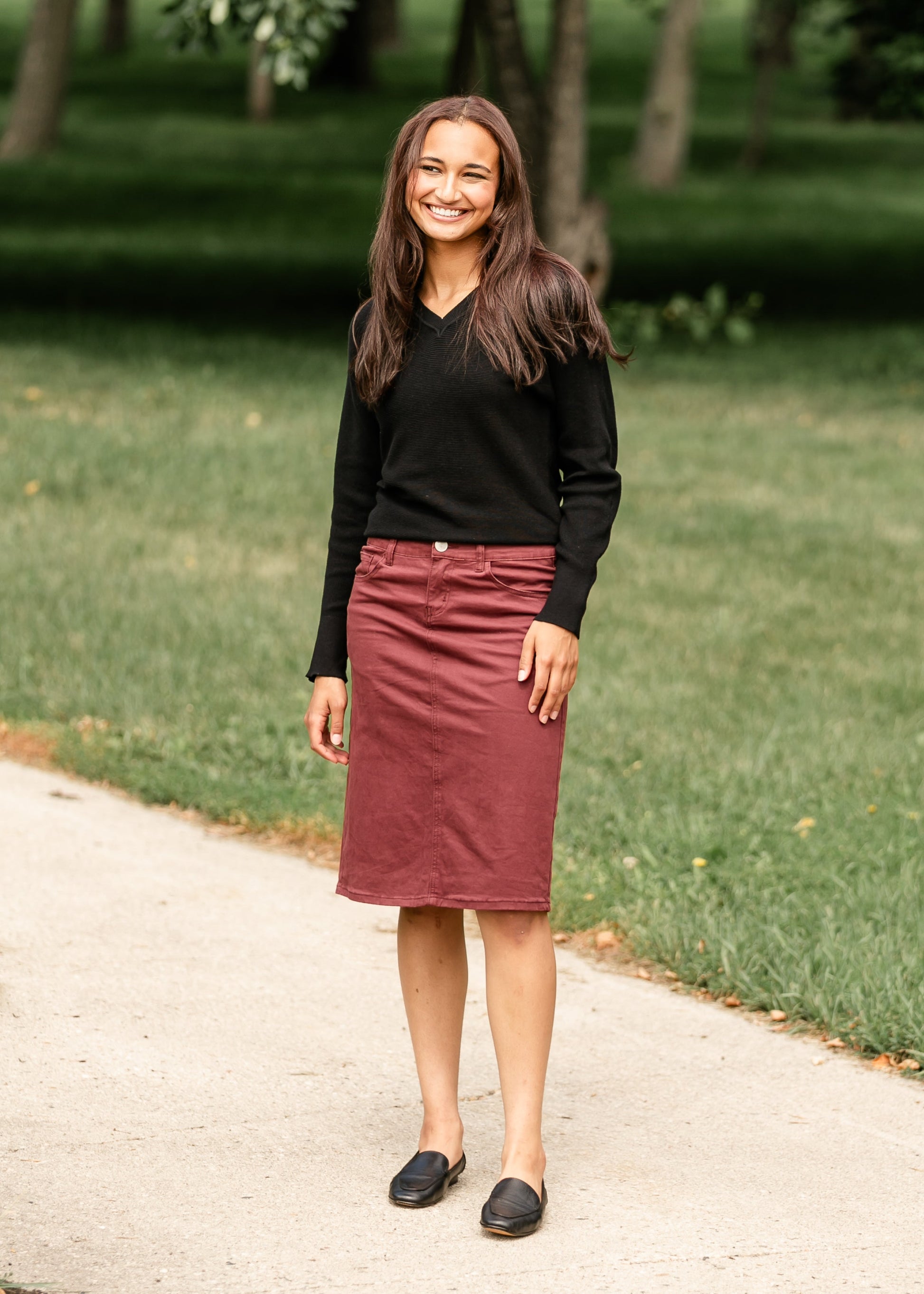 Remi Burgundy Denim Midi Skirt IC Skirts