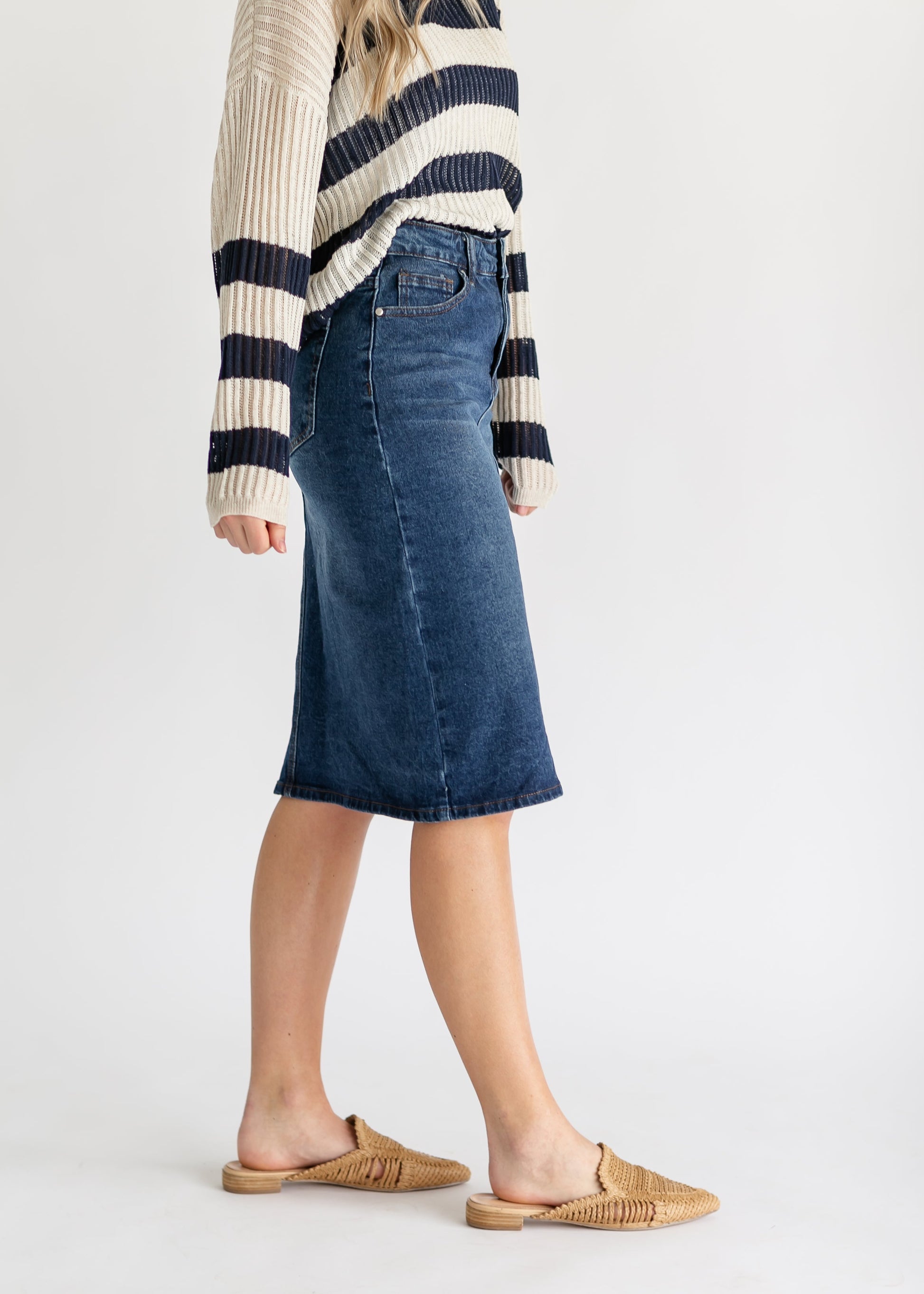 Remi Dark Wash Denim Midi Skirt IC Skirts