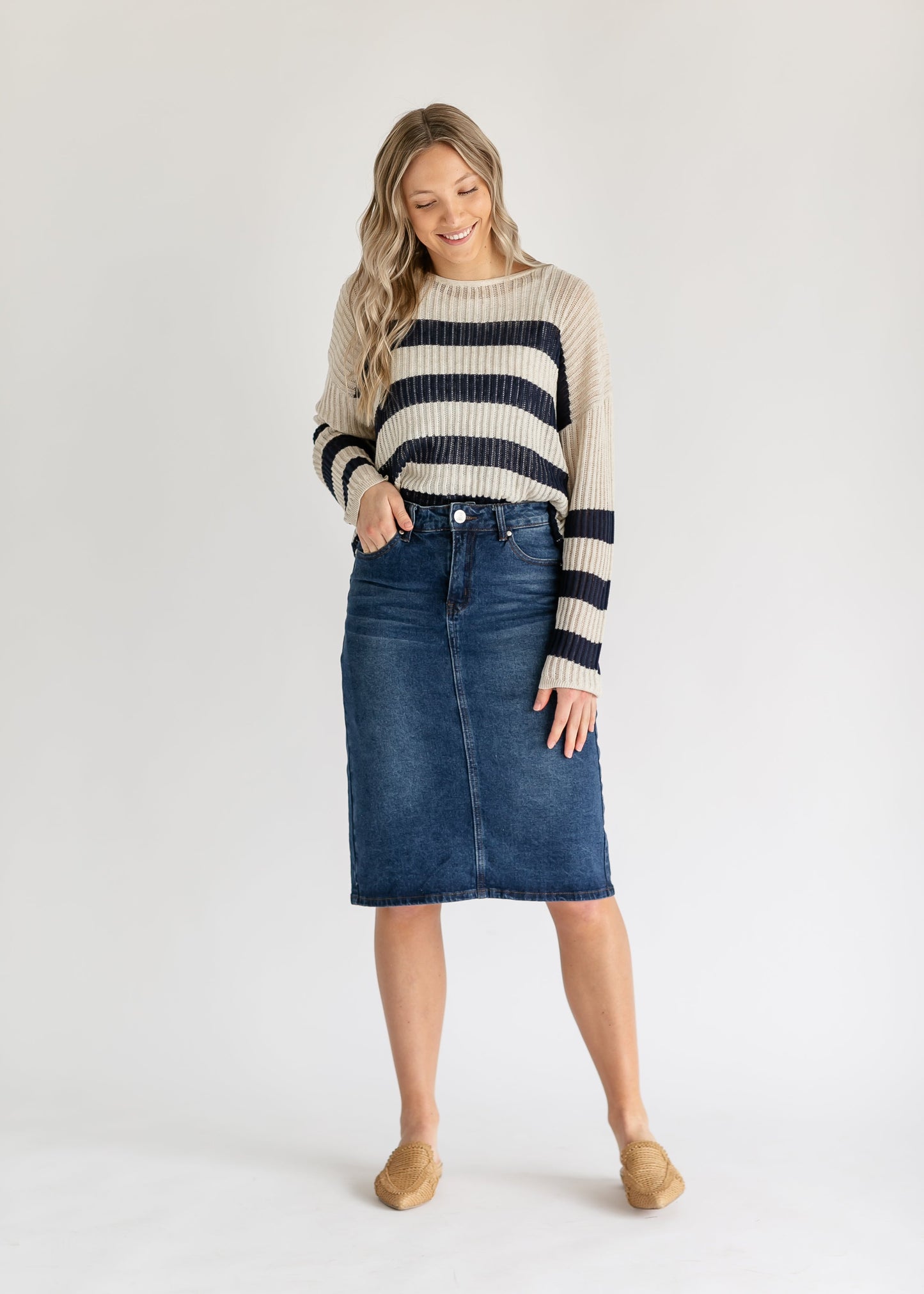 Remi Dark Wash Denim Midi Skirt IC Skirts