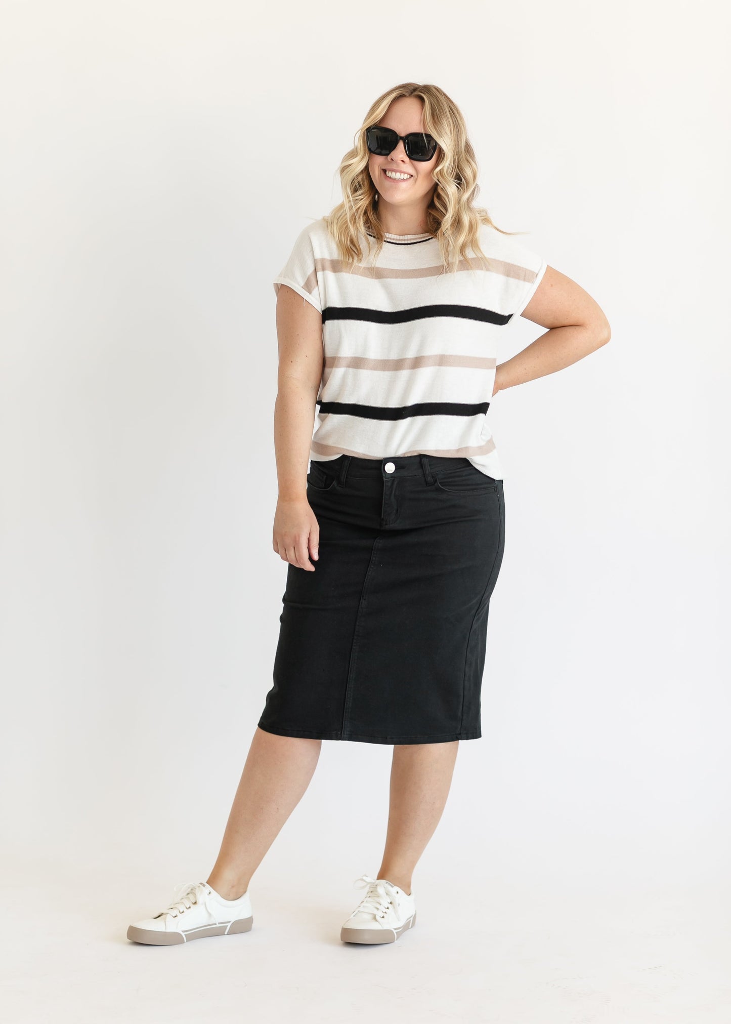 Remi Jet Black Denim Midi Skirt IC Skirts