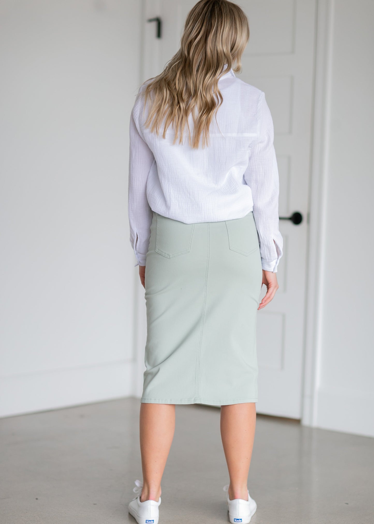 Remi Summer Sage Denim Midi Skirt Skirts