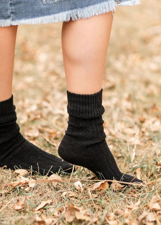 Rib Knitted Wool Blend Crew Socks Accessories