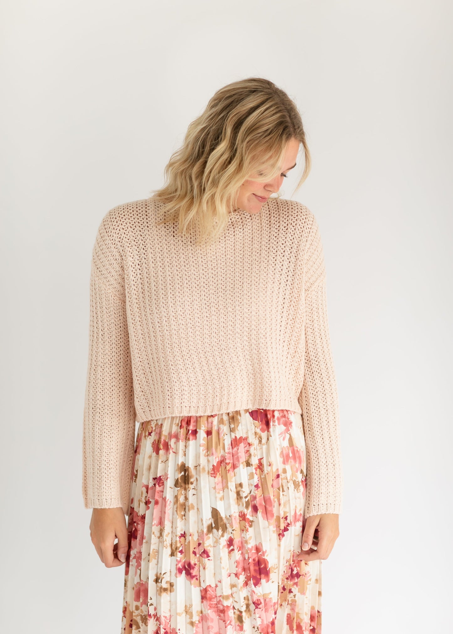 Ribbed Knit Blush Sweater FF Tops