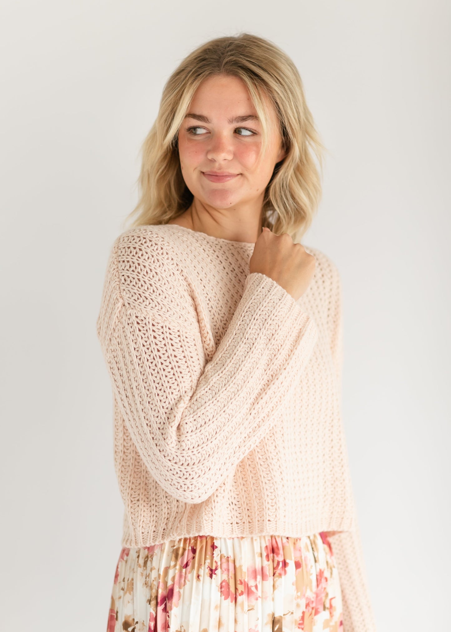 Ribbed Knit Blush Sweater FF Tops