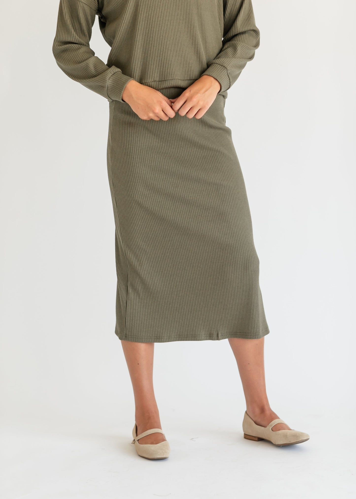 Ribbed Sweater Set Midi Skirt FF Skirts