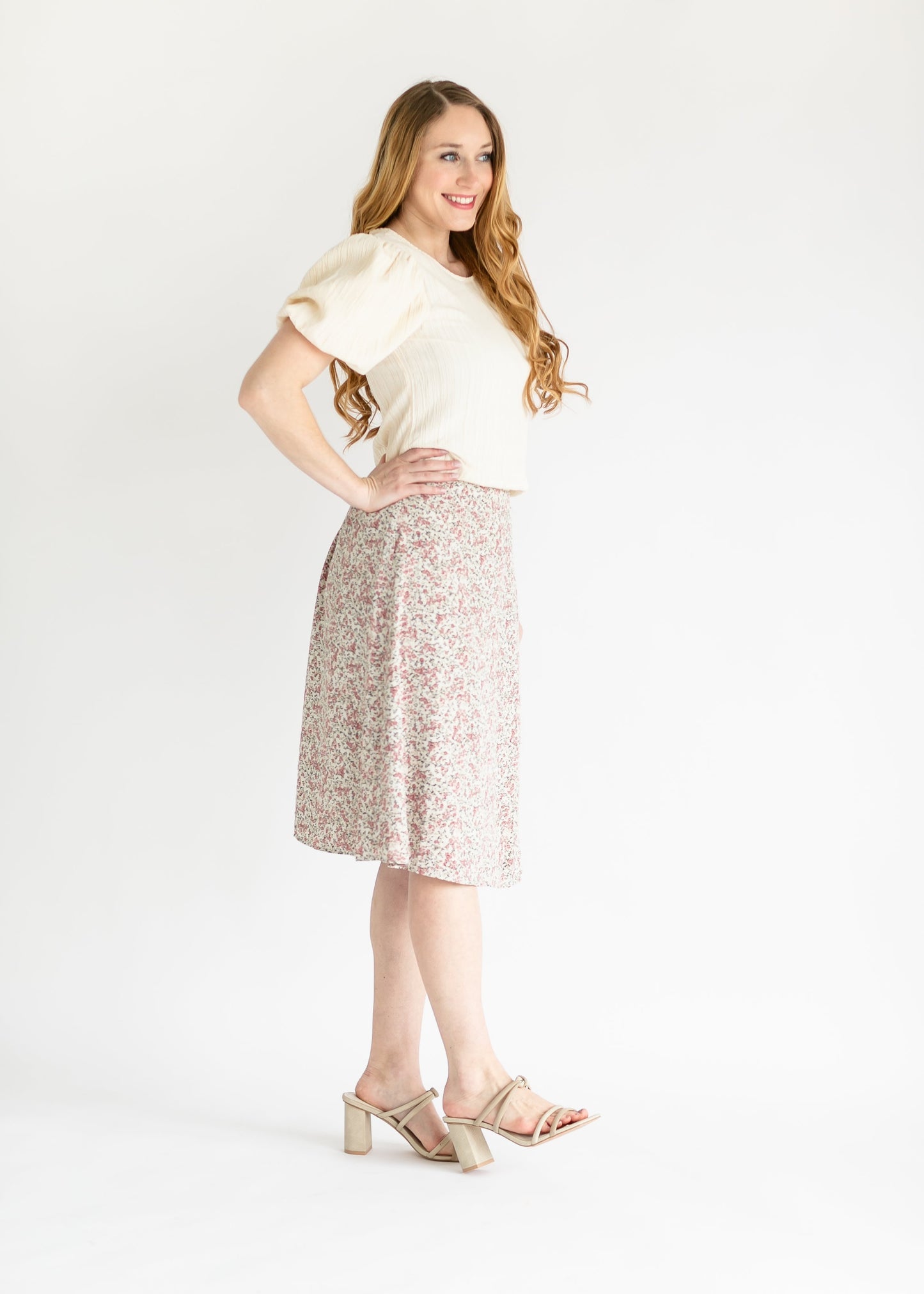 Rose Bud Print Midi Skirt FF Skirts