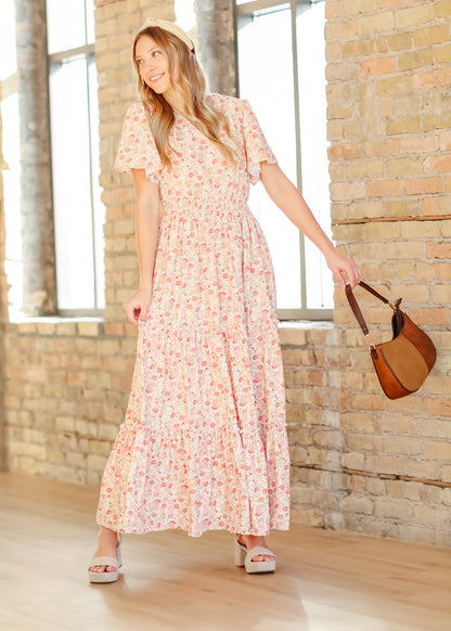 Rose Pink Floral V-neck Maxi Dress FF Dresses