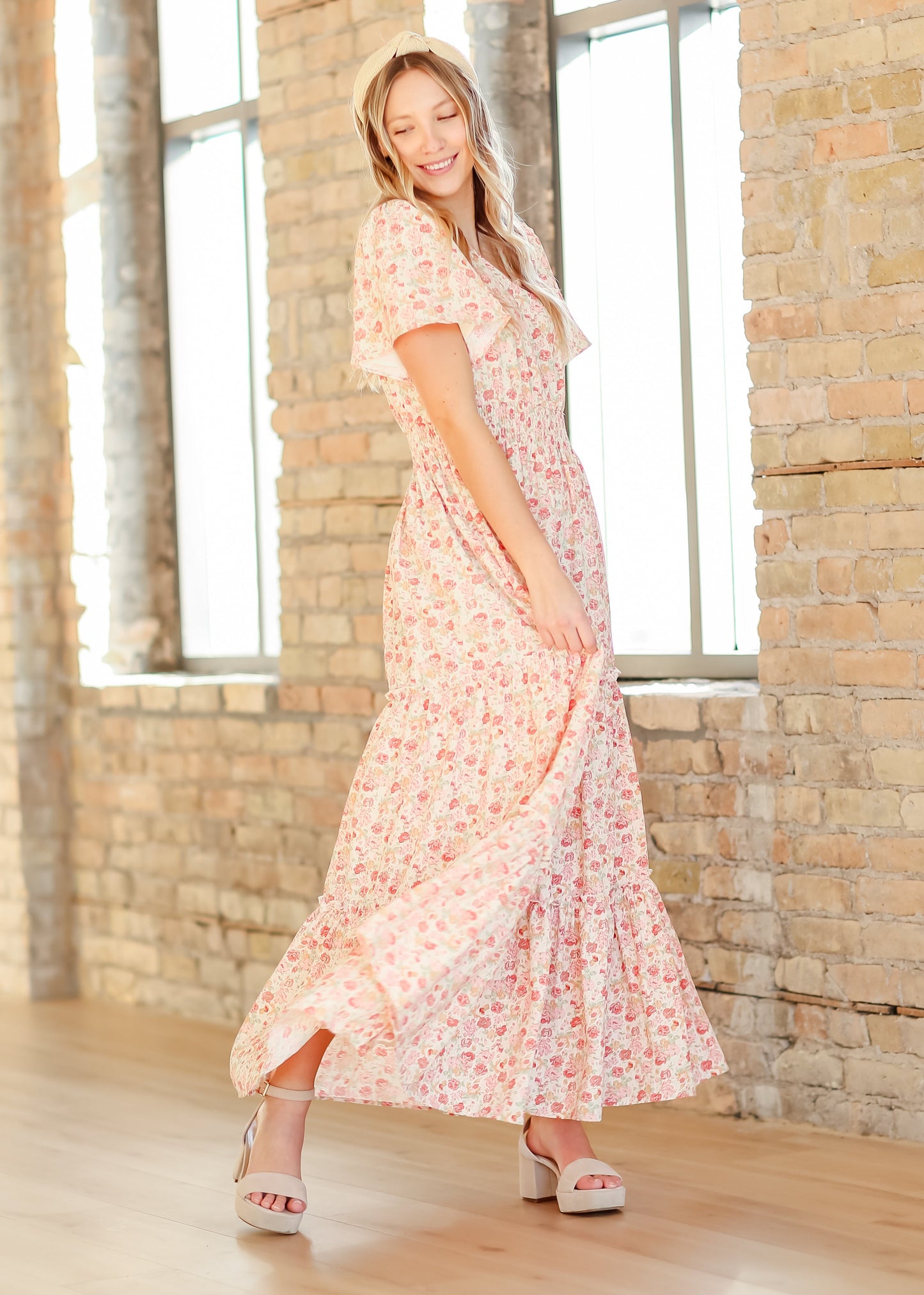 Rose Pink Floral V-neck Maxi Dress FF Dresses