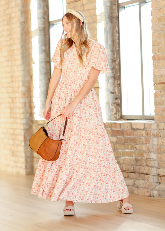 Rose Pink Floral V-neck Maxi Dress FF Dresses