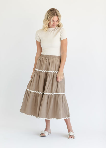 Rowan Trimmed Tiered Maxi Skirt FF Skirts