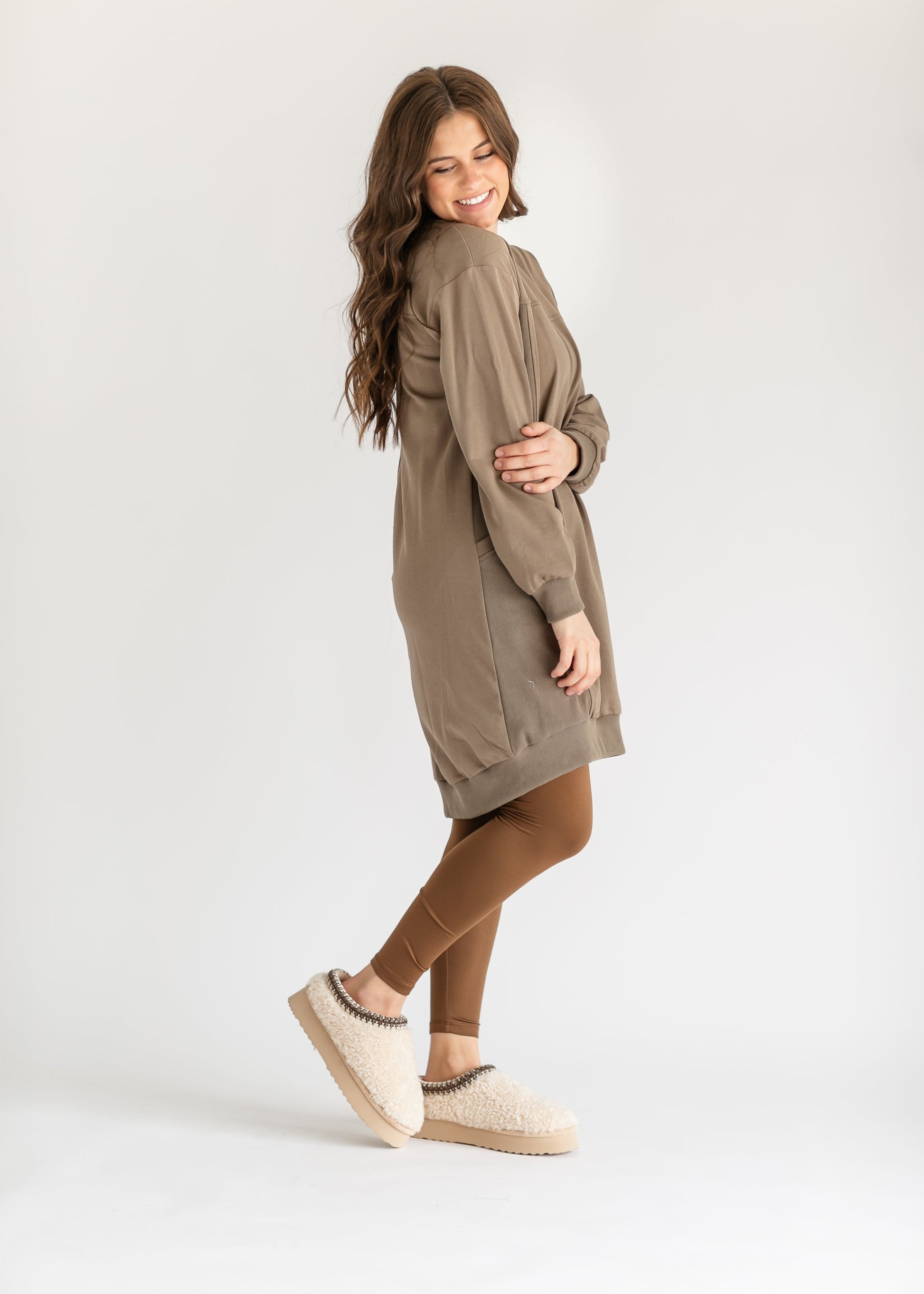 Rue Crewneck Long Sleeve Midi Dress FF Dresses