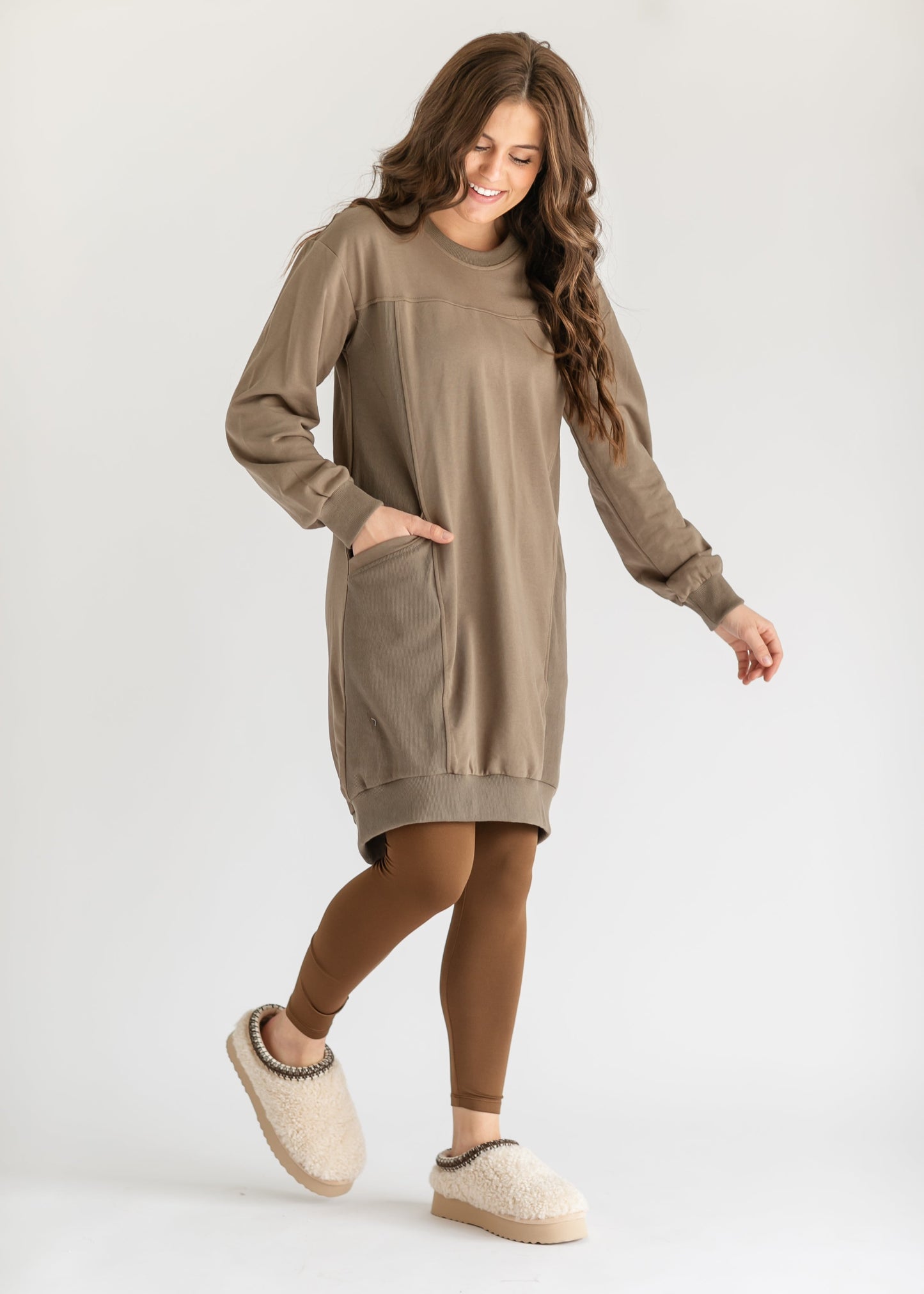 Rue Crewneck Long Sleeve Midi Dress FF Dresses