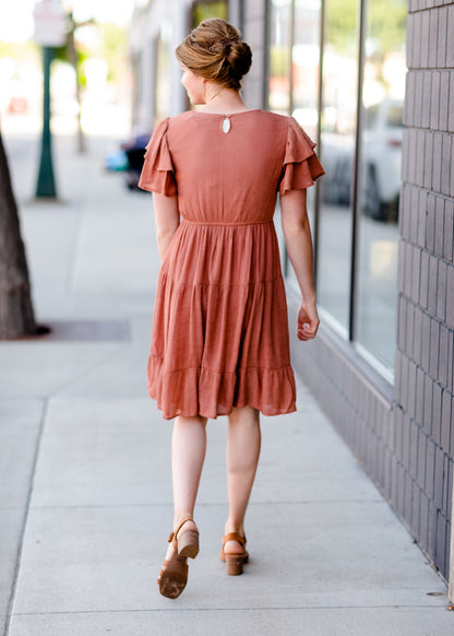 Rust Flutter Sleeve Midi Dress - FINAL SALE FF Dresses