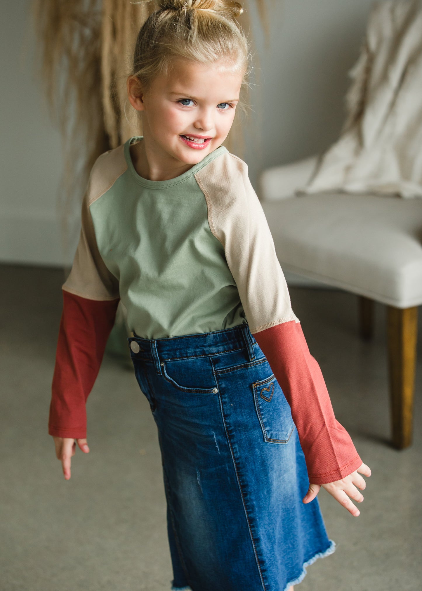 Rust Sage Color Block Top - FINAL SALE Girls