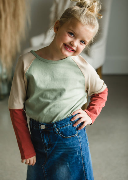 Rust Sage Color Block Top - FINAL SALE Girls