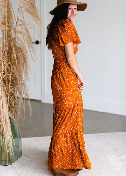 Rust Smocked Flutter Sleeve Floral Maxi Dress - FINAL SALE Dresses