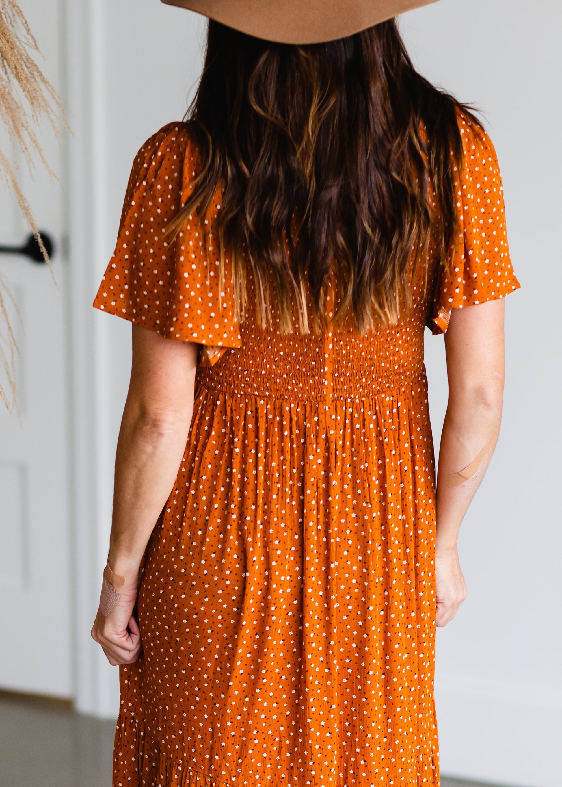 Rust Smocked Flutter Sleeve Floral Maxi Dress - FINAL SALE Dresses