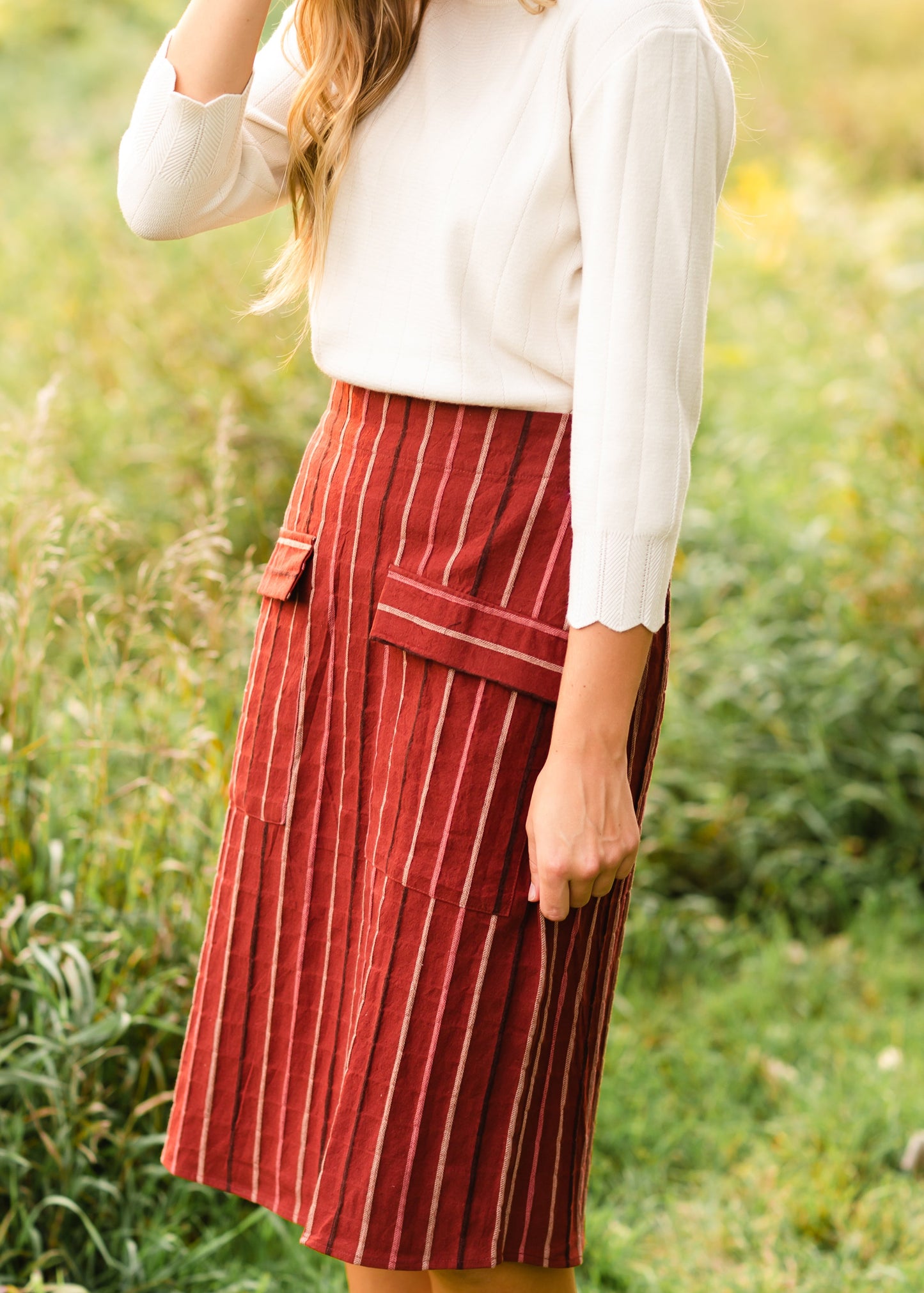 Rust Striped Midi Skirt - FINAL SALE Skirts