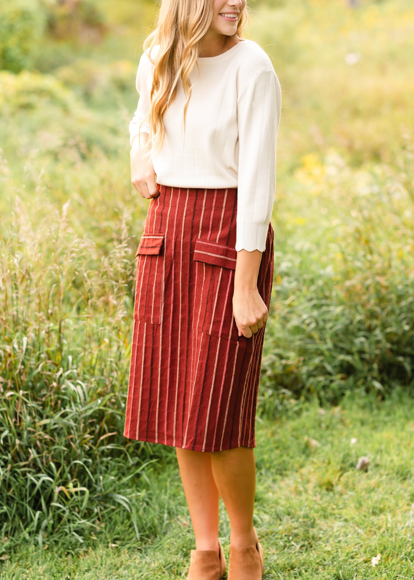 Rust Striped Midi Skirt - FINAL SALE Skirts