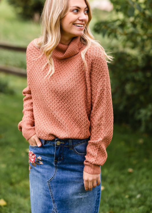 Rust Waffle Knit Turtleneck - FINAL SALE Tops