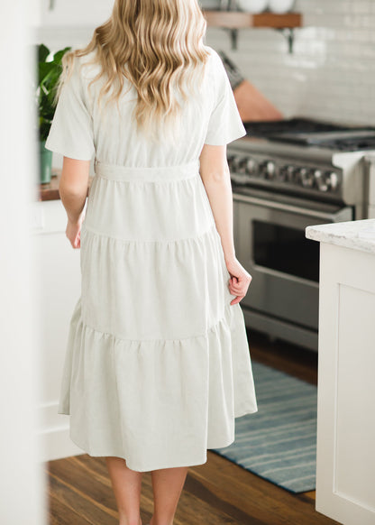 Sage Corduroy Tiered Midi Dress Dresses