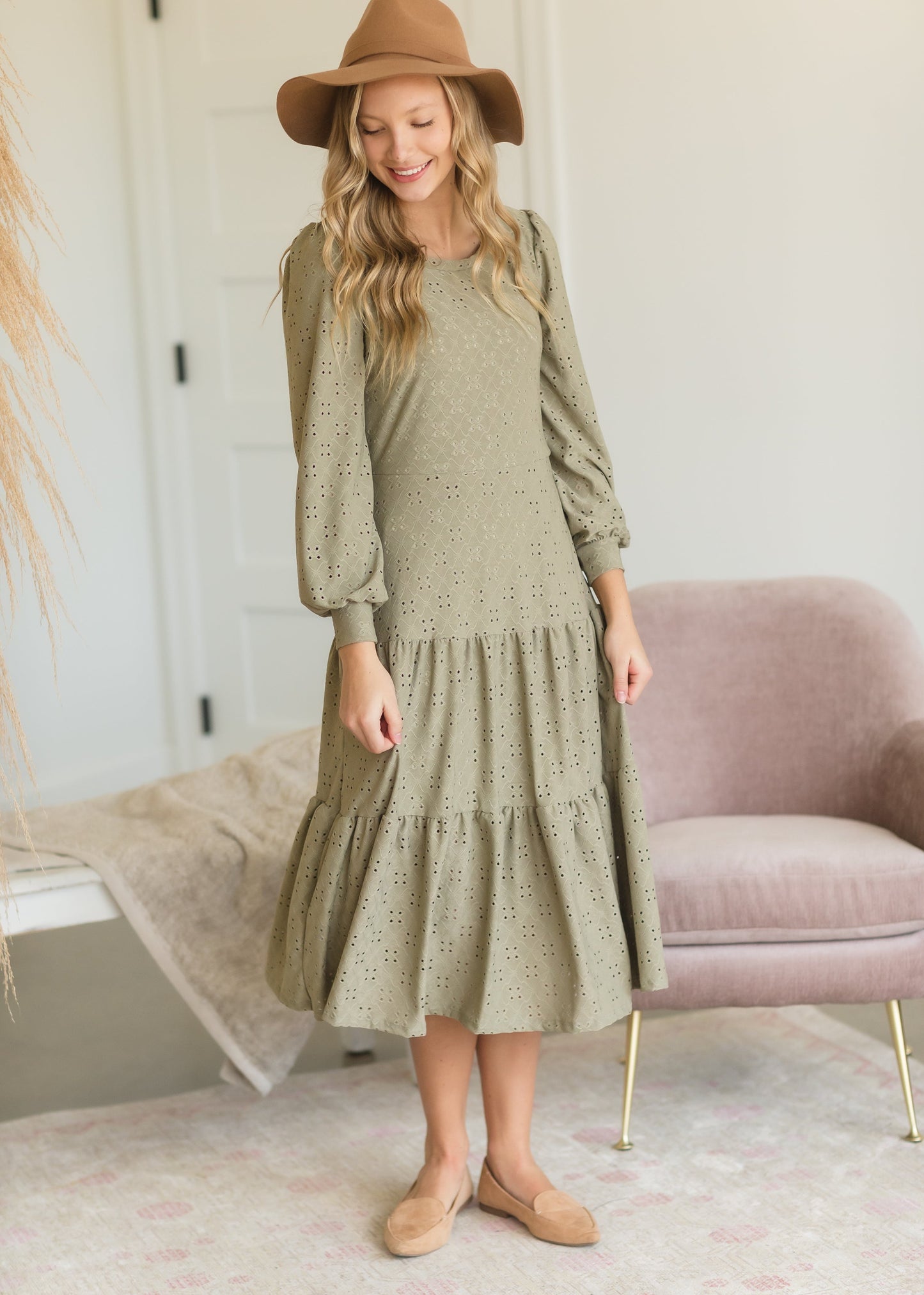 Sage Eyelet Knit Midi Dress - FINAL SALE Dresses