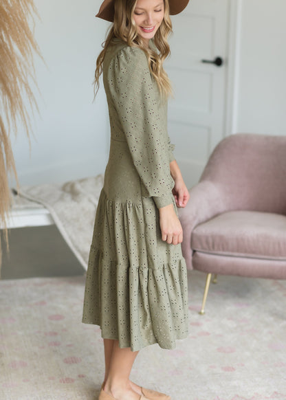 Sage Eyelet Knit Midi Dress - FINAL SALE Dresses