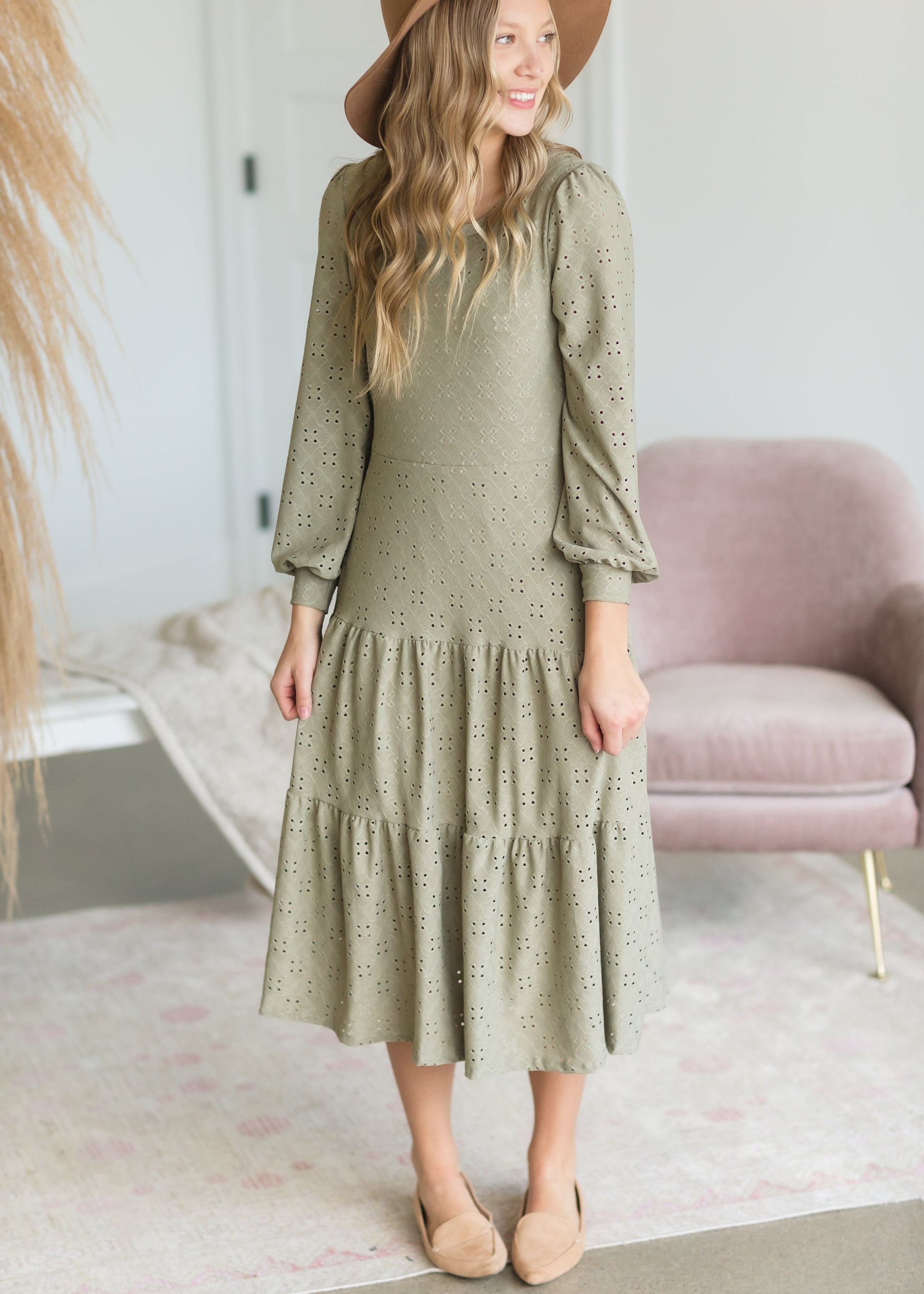 Sage Eyelet Knit Midi Dress - FINAL SALE Dresses