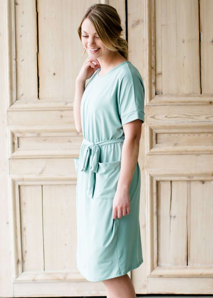 Sage Pocket and Sash Midi Dress - FINAL SALE FF Dresses