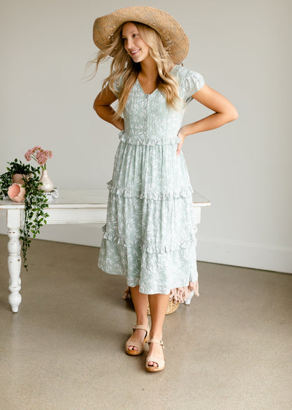 Sage Ruffle Midi Dress Dresses