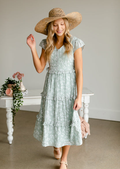 Sage Ruffle Midi Dress Dresses