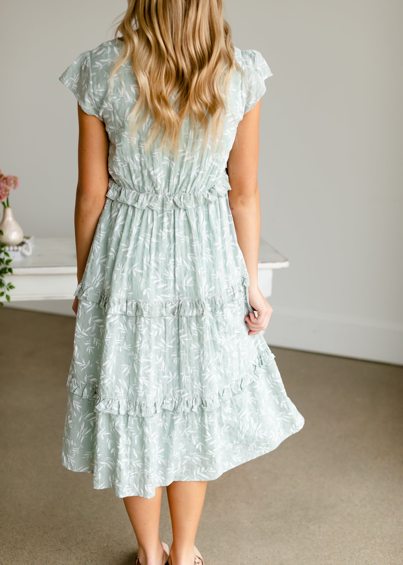 Sage Ruffle Midi Dress Dresses