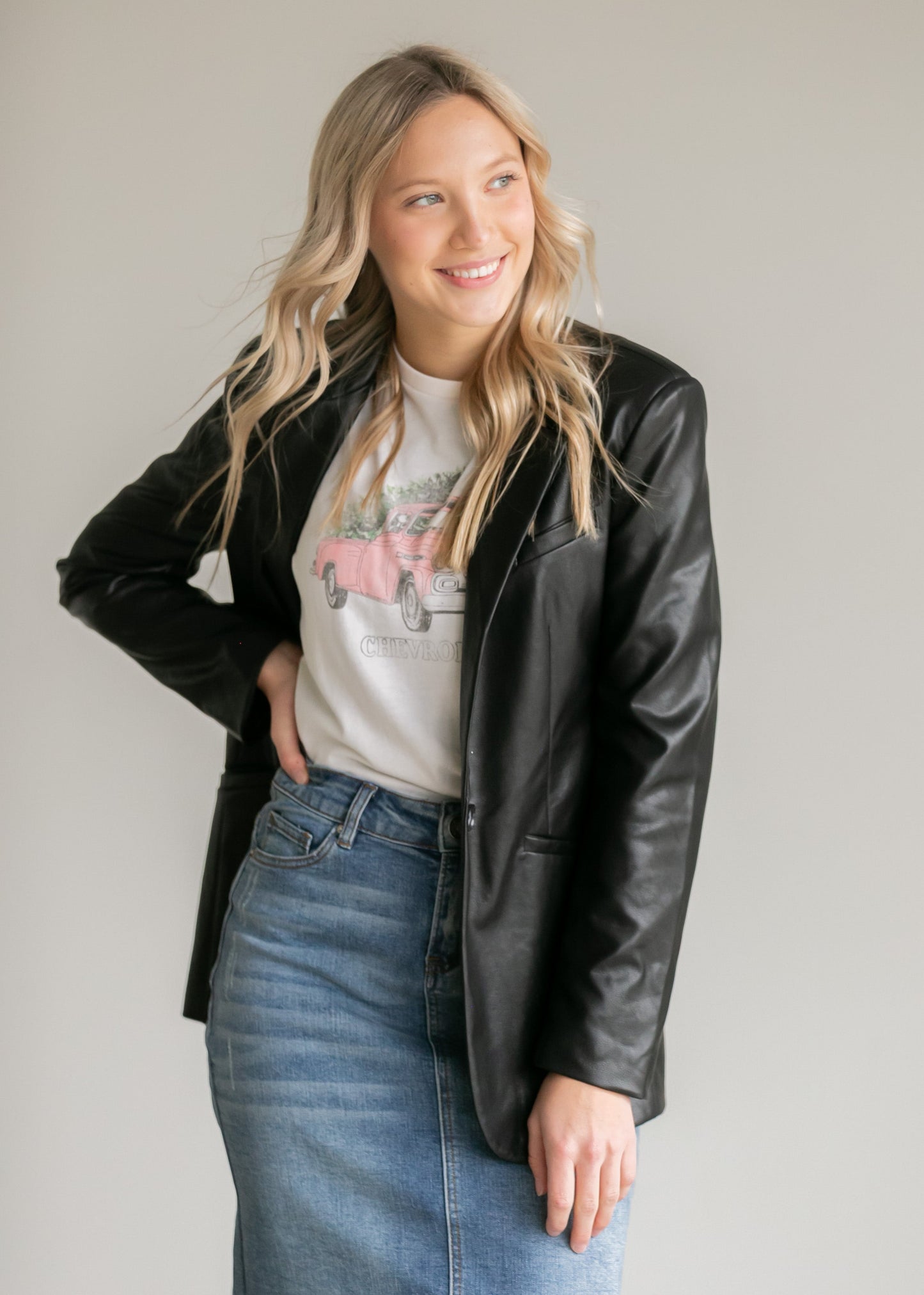 Sandelle Faux Leather Blazer - FINAL SALE FF Tops