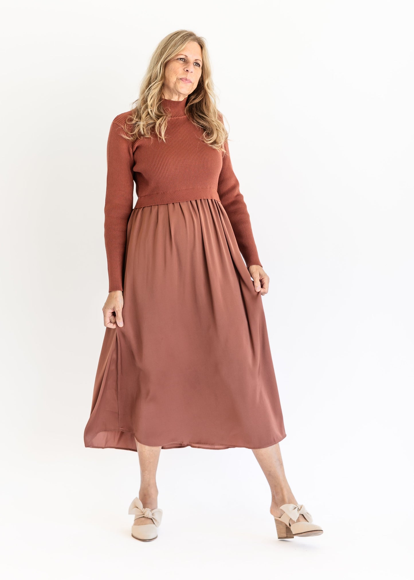 Satin Sweater Mix A-line Maxi Dress FF Dresses