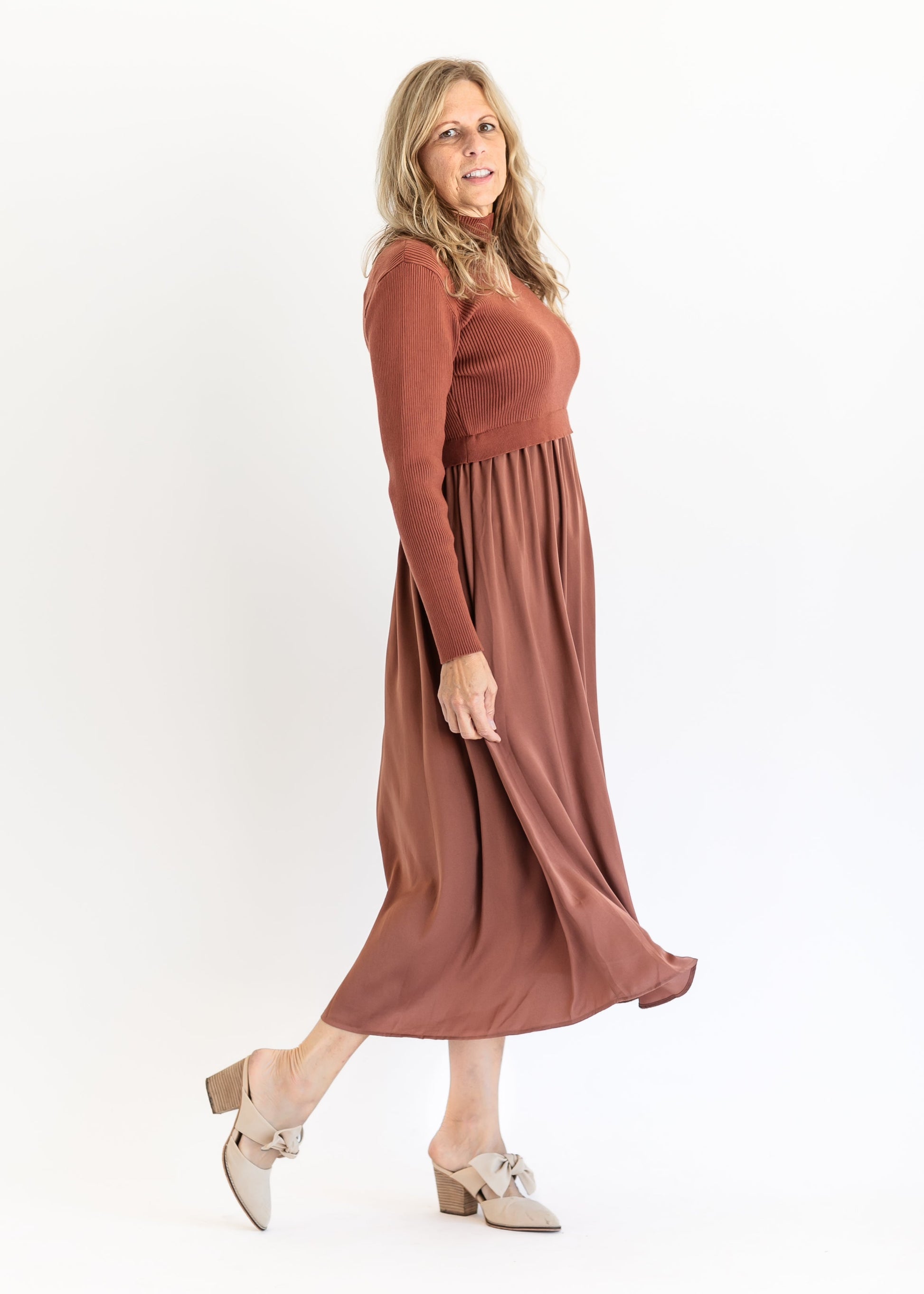 Satin Sweater Mix A-line Maxi Dress FF Dresses