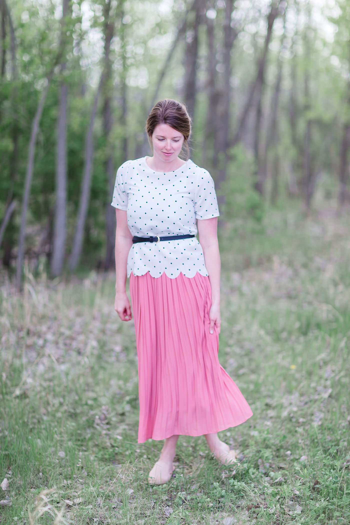 Scallop Hem Polka Dot Top Tops