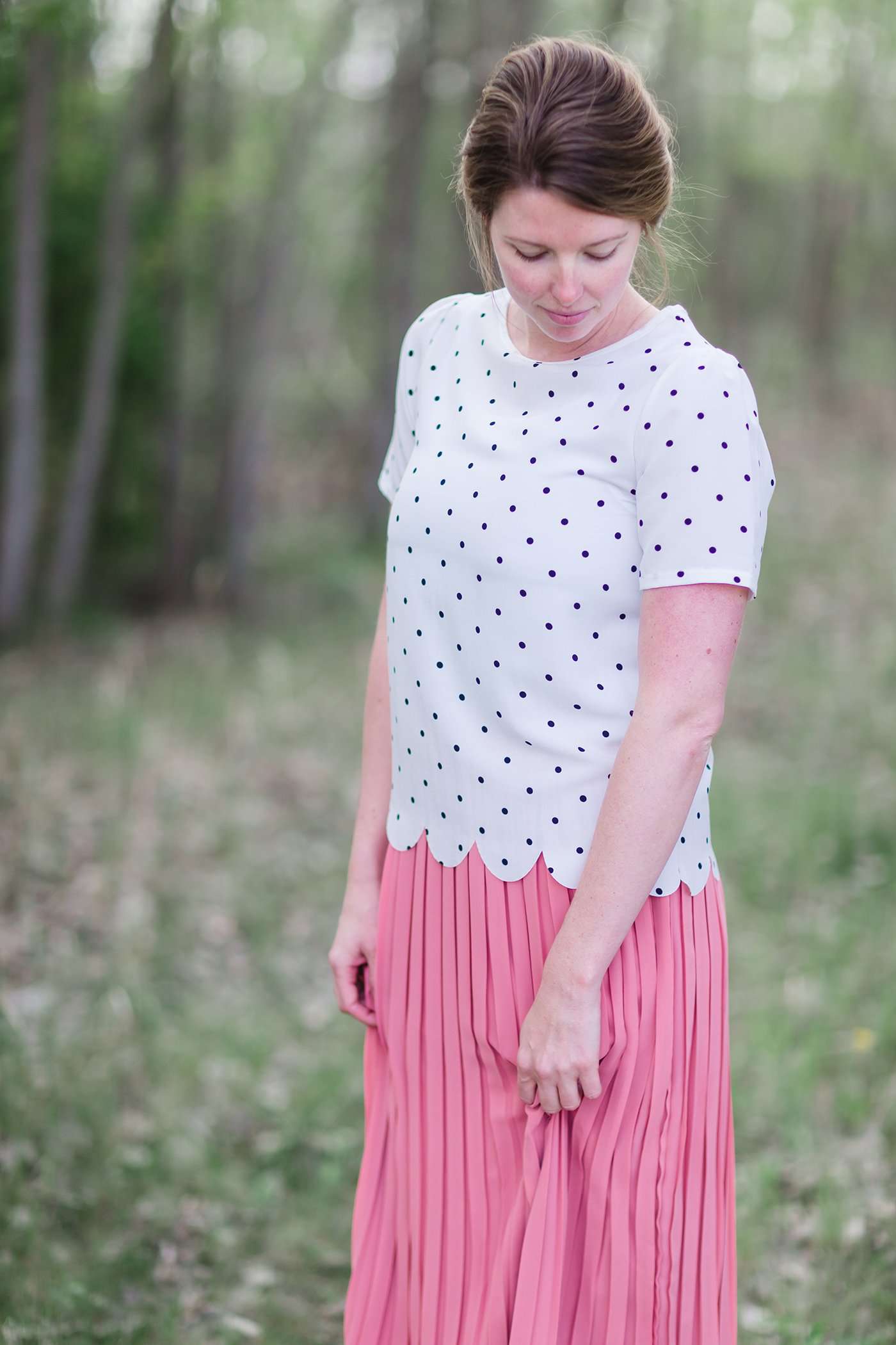 Scallop Hem Polka Dot Top Tops