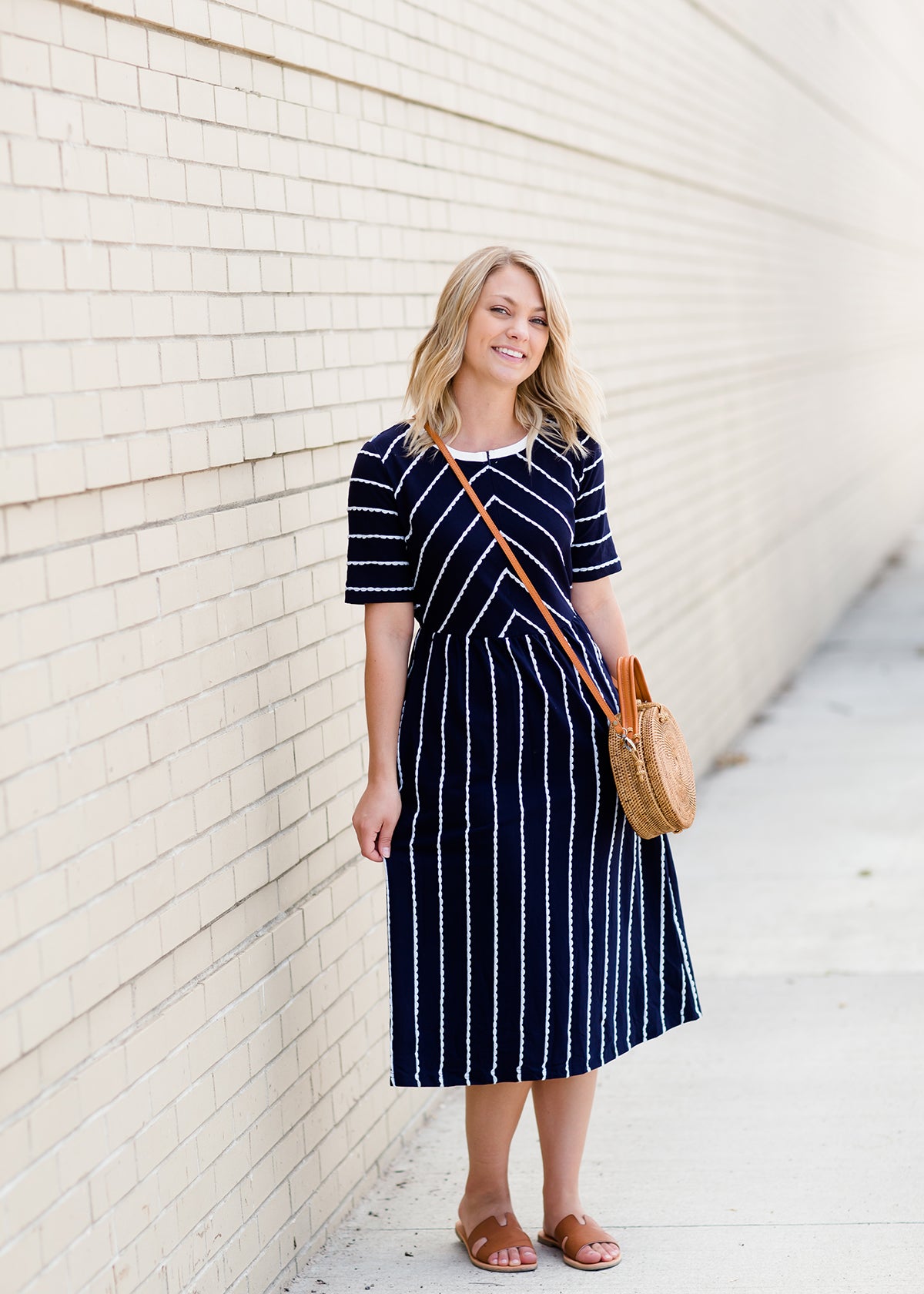 Scalloped Lace Navy Midi Dress Dresses