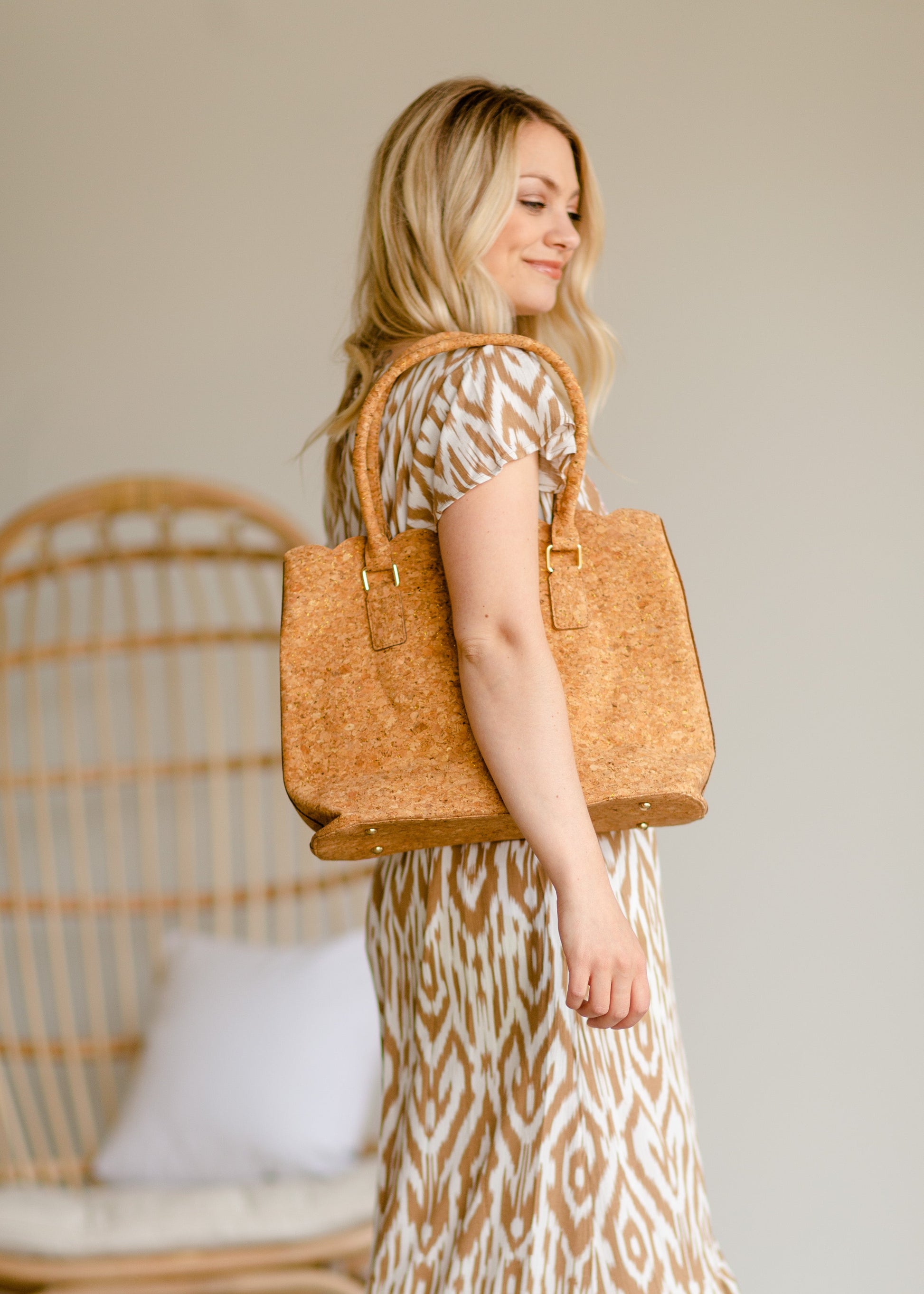 Scalloped Top Cork Tote Purse- FINAL SALE Accessories