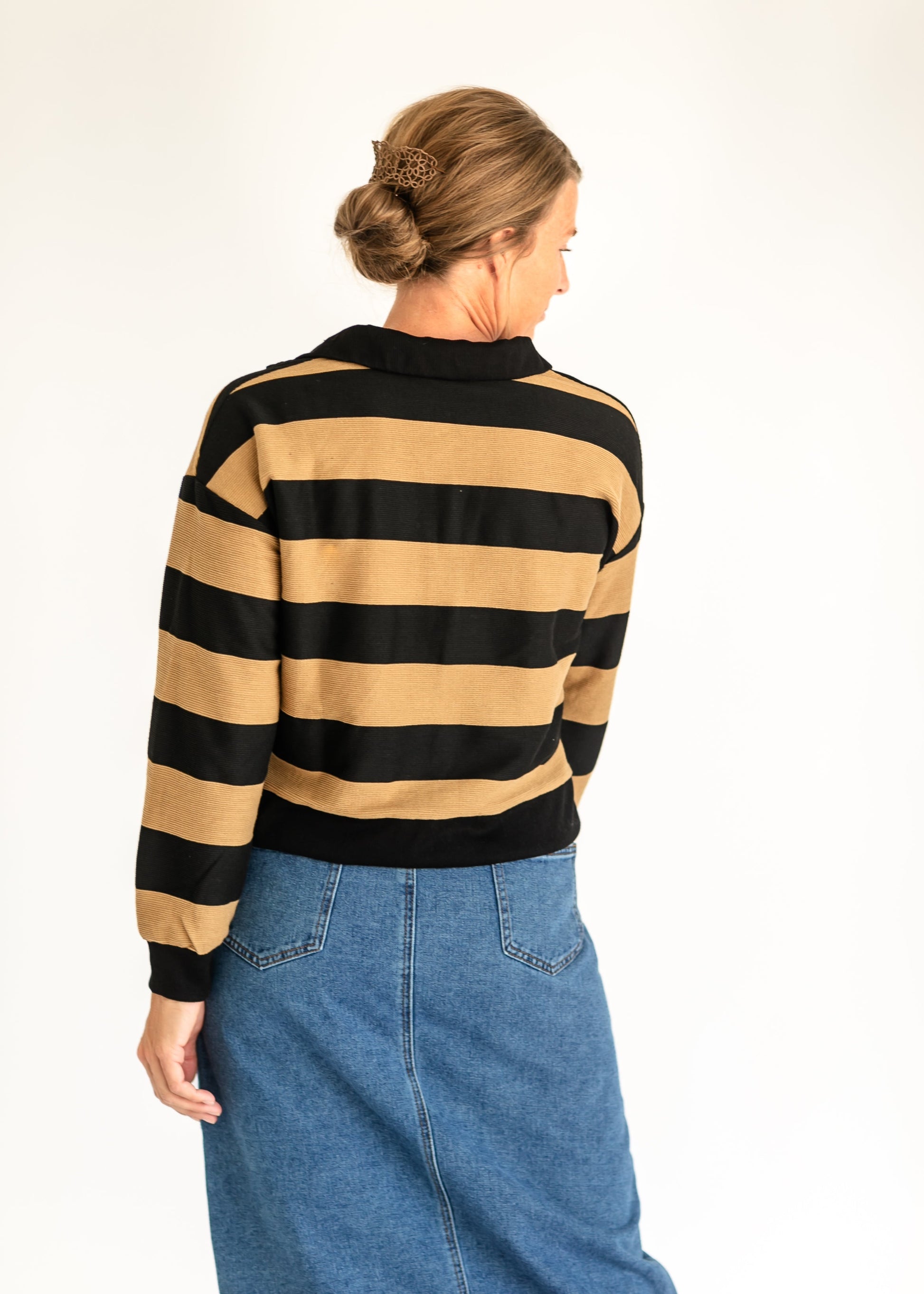 Shelley Wide Stripe Collared Knit Top FF Tops