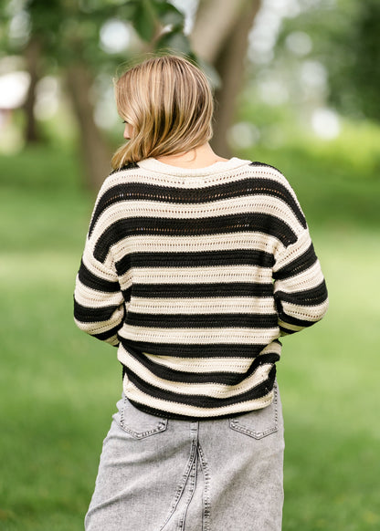 Shiloh Black Stripe Boatneck Sweater FF Tops