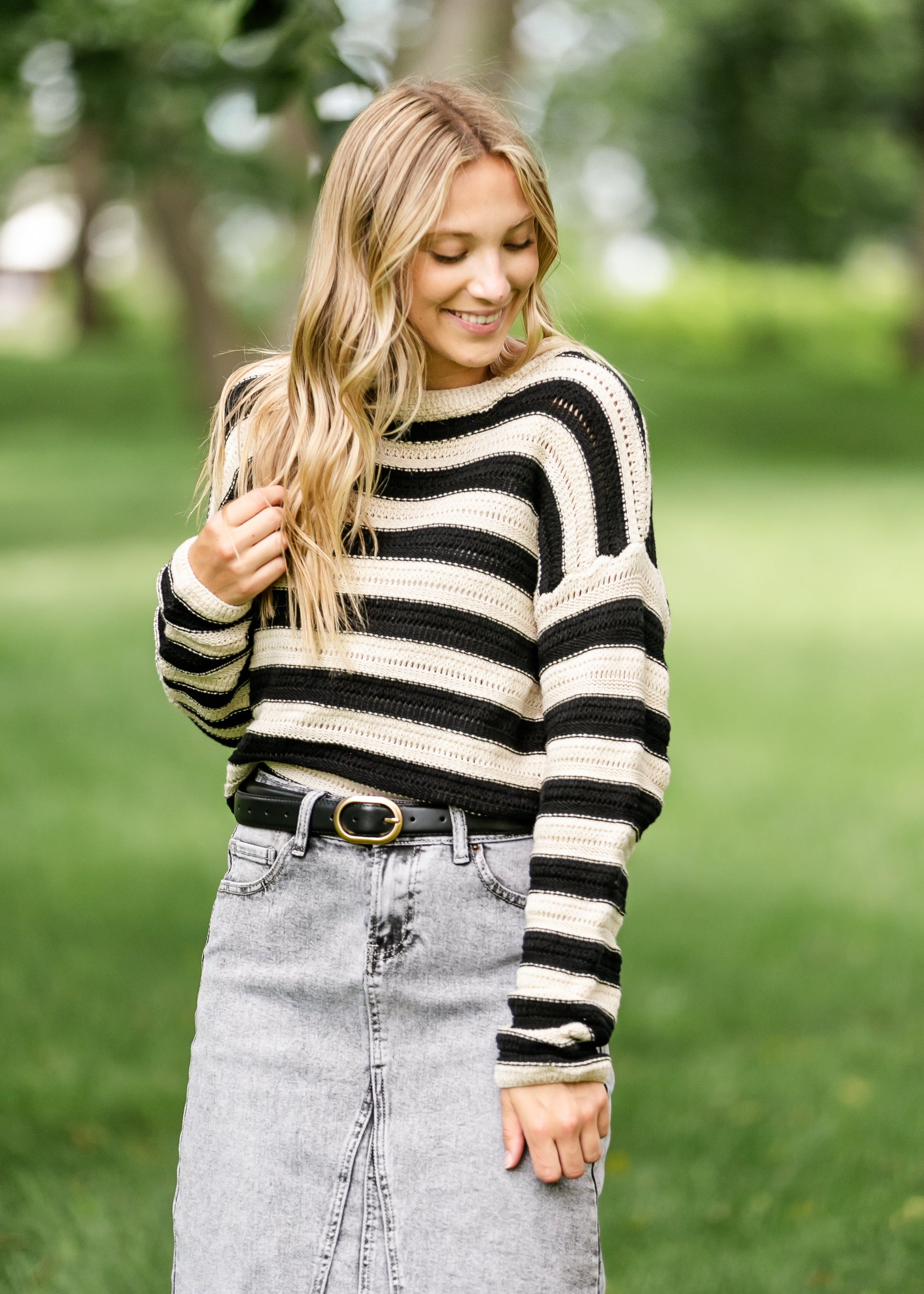 Shiloh Black Stripe Boatneck Sweater FF Tops