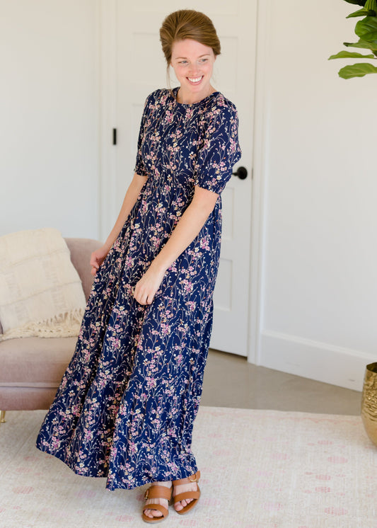 Short Puff Sleeve Floral Maxi Dress FF Dresses