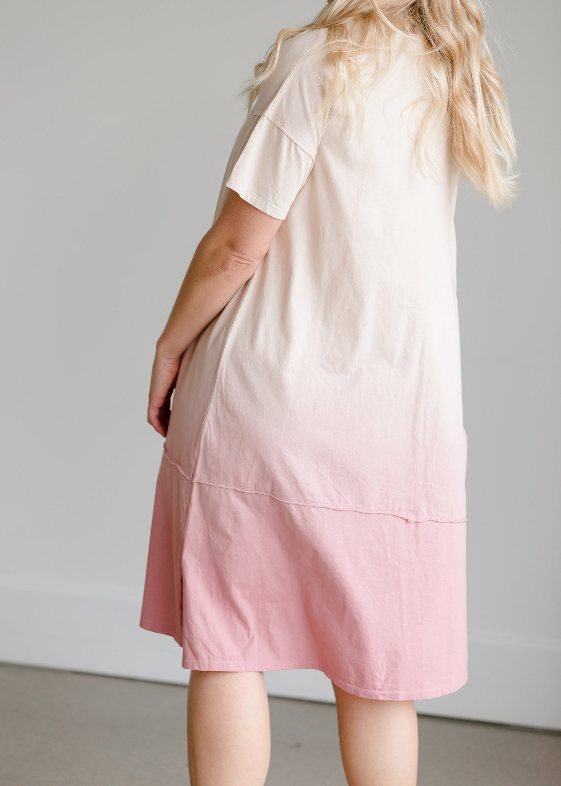 Short Sleeve Dip Dye Pink Midi Dress - FINAL SALE Dresses