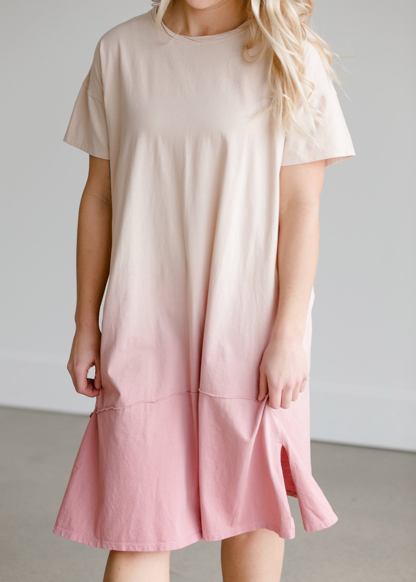 Short Sleeve Dip Dye Pink Midi Dress - FINAL SALE Dresses