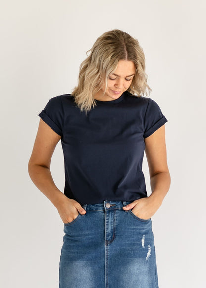 Short Sleeve Essential Basic Tee IC Tops Navy / XS